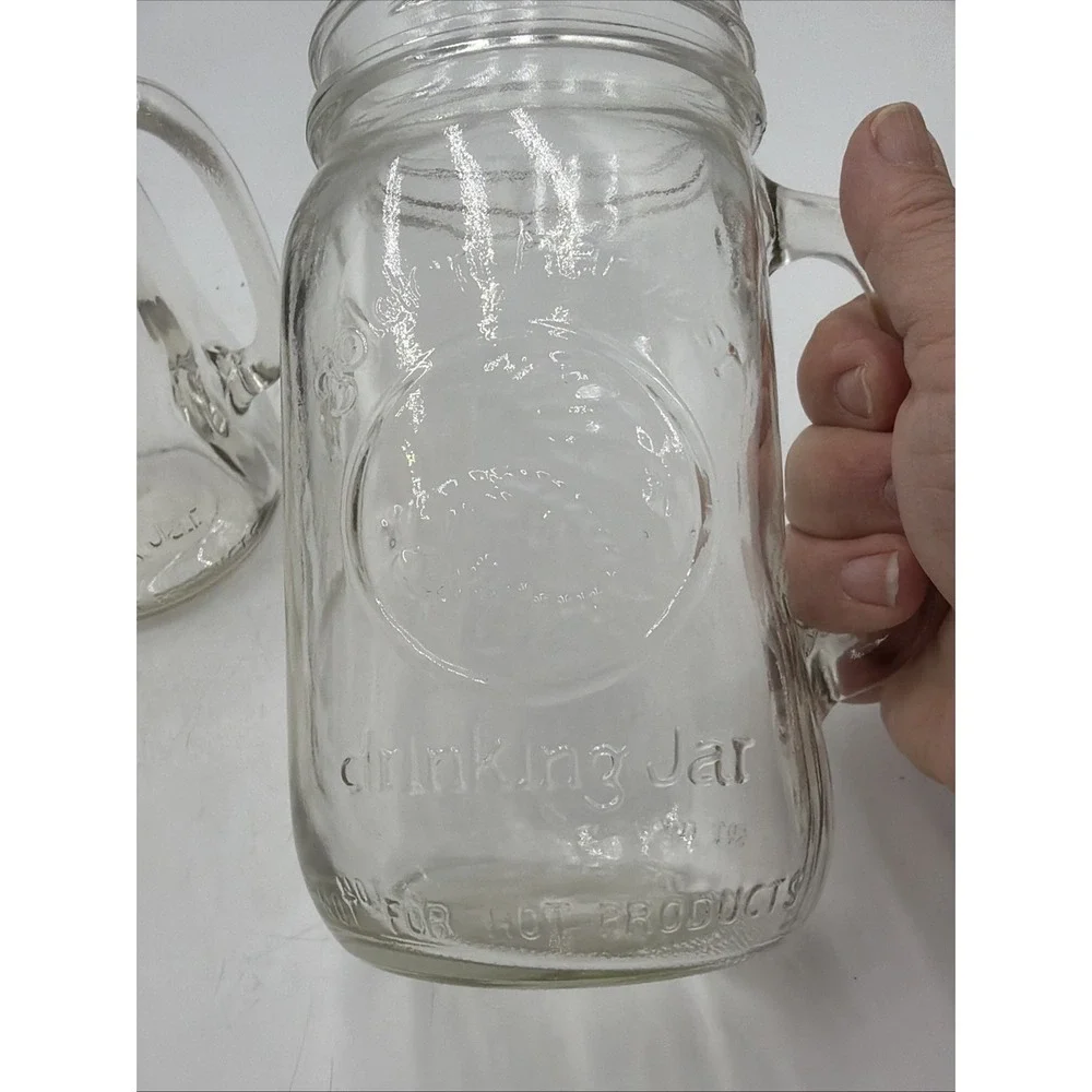 VTG Golden Harvest 32 Oz Wide Mouth Mason Drinking Jars W/Handle Set Of 4 EUC